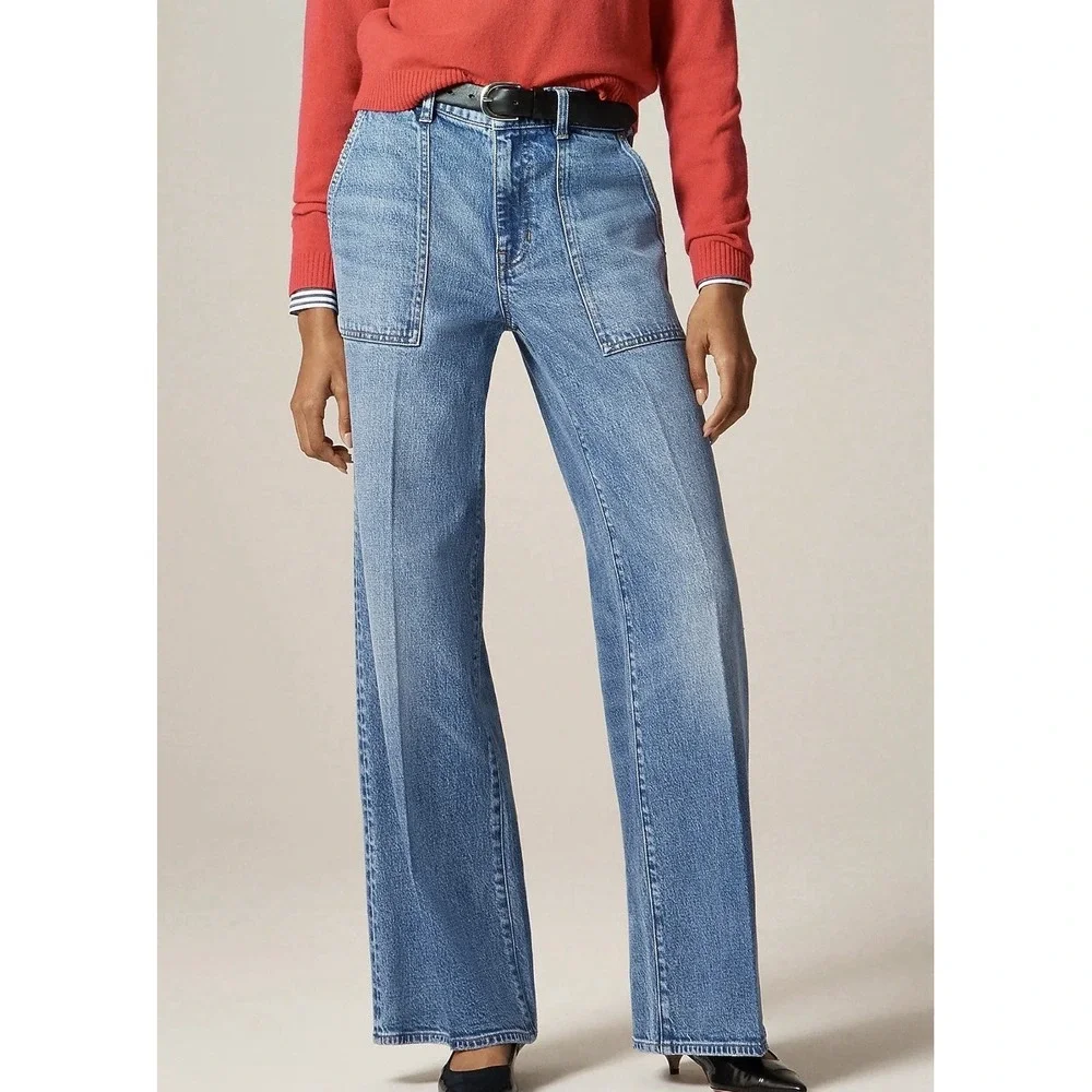J. Crew Camp Pocket Wide Leg Jean Women Sz 29 Tall Classic Medium Wash Preppy
